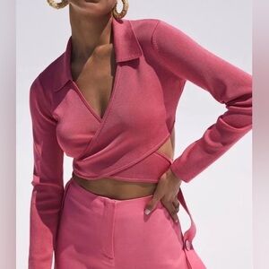 NWOT CULT GAIA Tory Knit Crop Top Wrap Blossom Pink Size XS